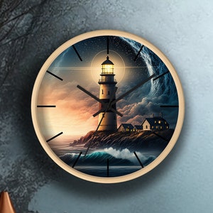 Colorful Lighthouse Round Wall Clock for Kids' Room Decor. Game Room Art, Play Room Decor, Birthday Gift, Gift for Son, Gift for Daughter