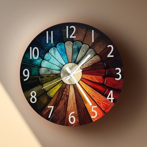 Vintage Color Palette Round Glass 12-inch Wall Clock for Retro Home Decor, Wall Decor, Unique Design. Gift For Mom, Dad, Housewarming Gift