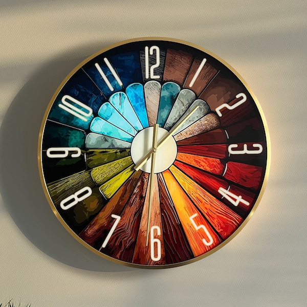 Large 24-inch, 61cm Vintage Color Palette Round Glass Wall Clock Retro Home Wall Art Decor Unique Design Mother's Day Gift Father's Day Gift