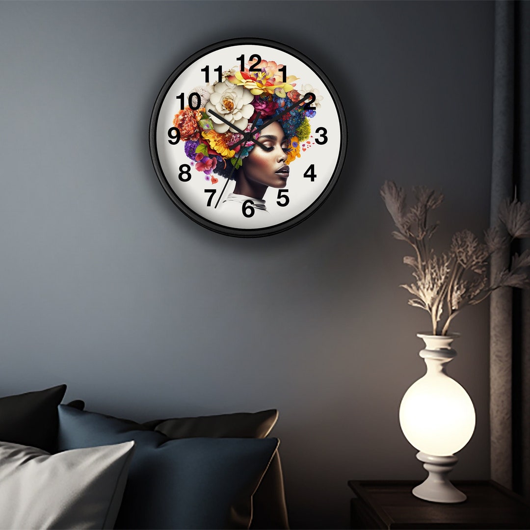 Flower Power Time A Woman With Floral Hair Round Wall Clock. Saloon