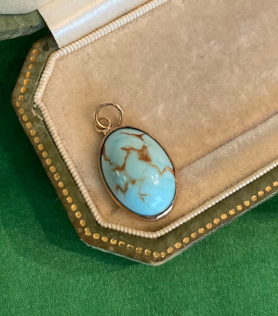 Antique Gold-Filled Turquoise Glass Pendant