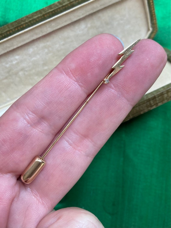 Vintage Lightning Bolt Stickpin with Diamond in 1… - image 3