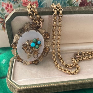 Beautiful Antique Victorian Gold-Filled Chalcedony and Turquoise Pendant