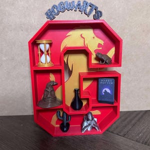 Miniature 3D Printed Shelf — Wizard-Inspired Decor with R Raven, G Lion, S Snake, H Badger| Fantasy Bookish Gift| spells| oddities