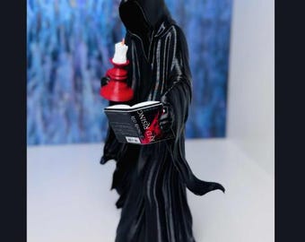 Bücherwurm Sensenmann Figur – Kundenspezifische Kerze & Buch – Gothic Regal Dekor für Leser