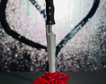 Decoración de libro con cuchillo de rosa de romance oscuro / Impresión 3D gótica