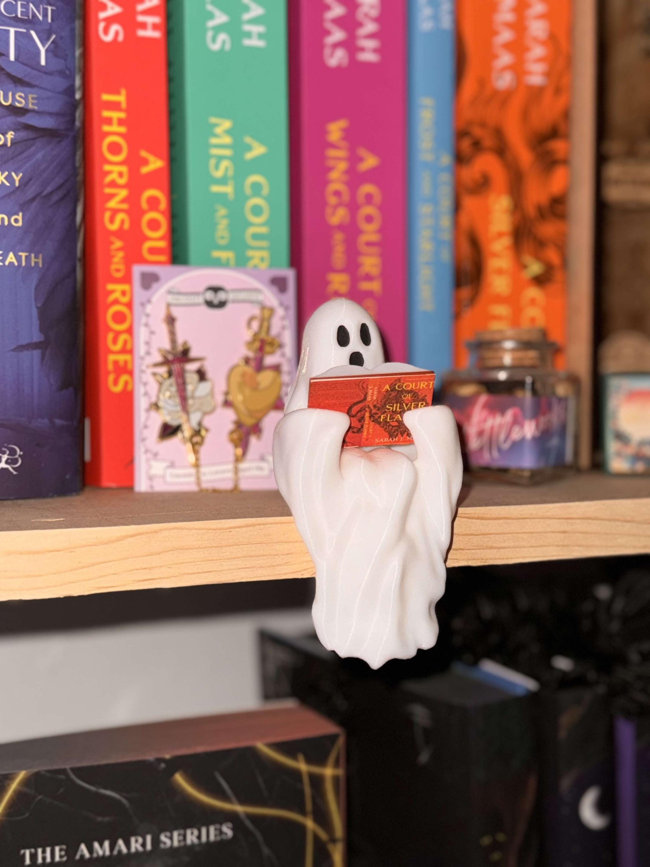 IT GLOWS Cute Reading Ghost Shelf Candy Decor, Halloween Decor, Miniature Books