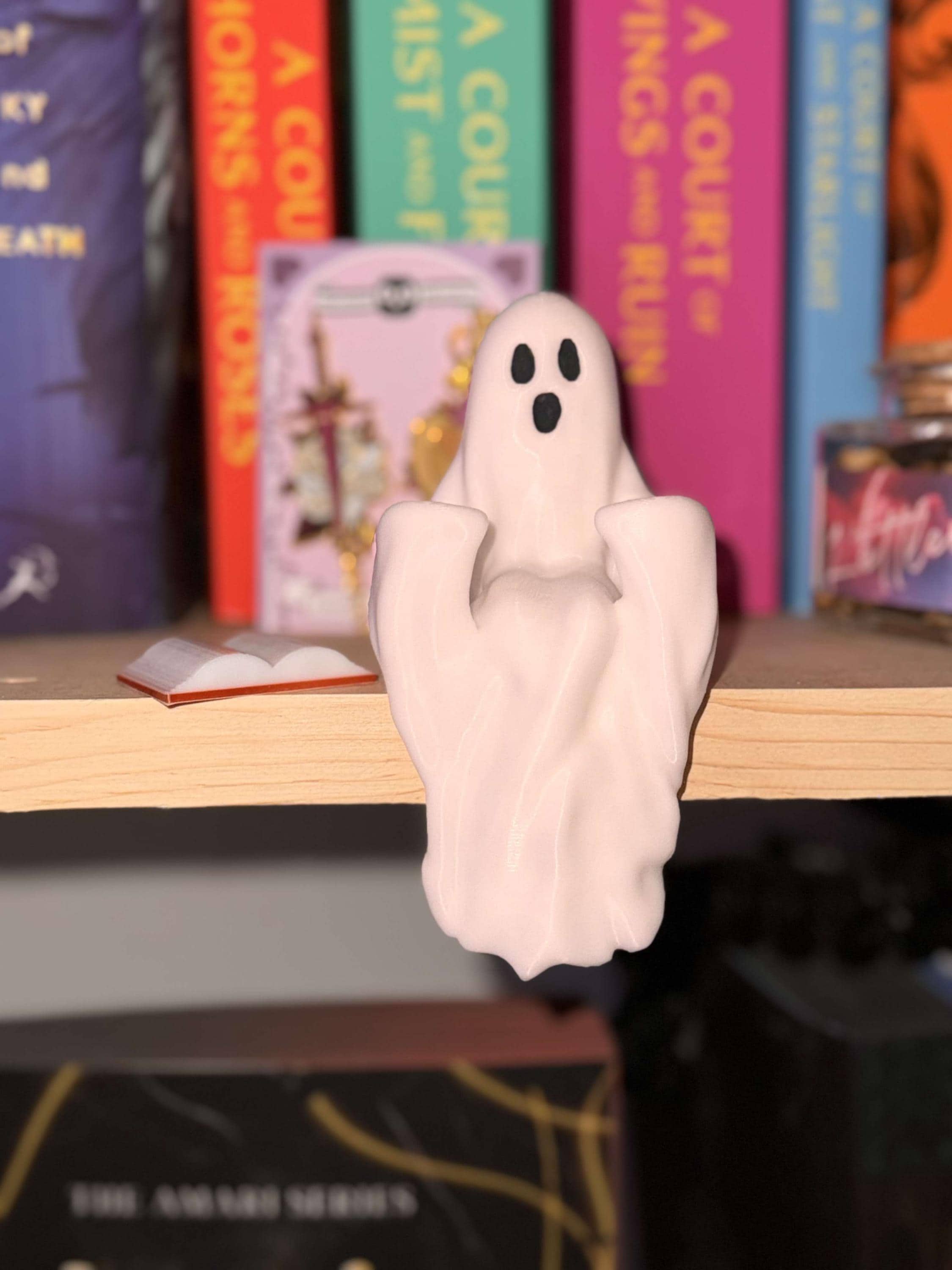 IT GLOWS Cute Reading Ghost Shelf Candy Decor, Halloween Decor, Miniature Books