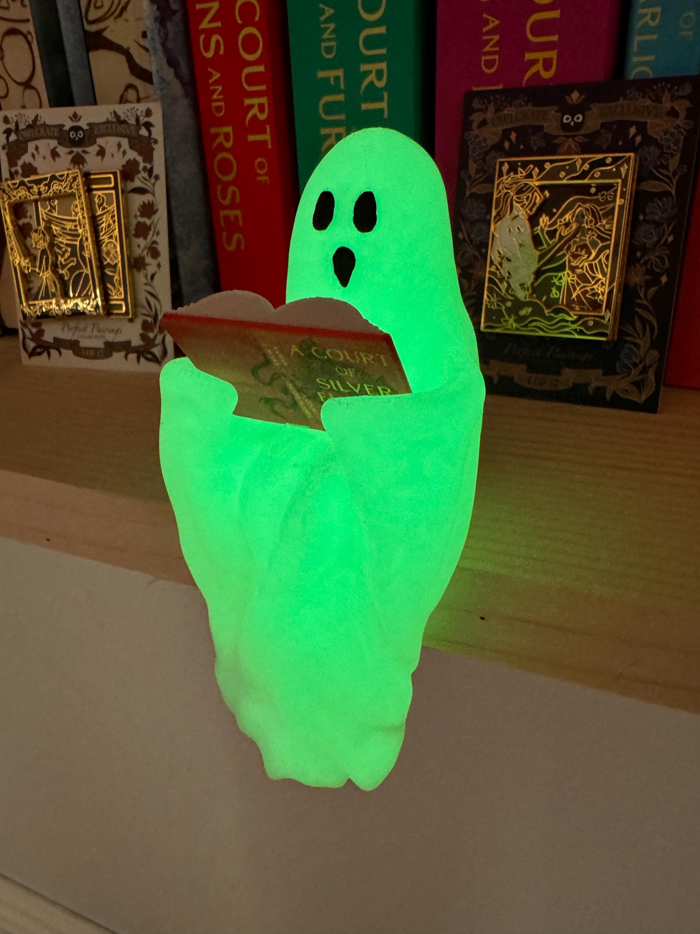 IT GLOWS Cute Reading Ghost Shelf Candy Decor, Halloween Decor, Miniature Books