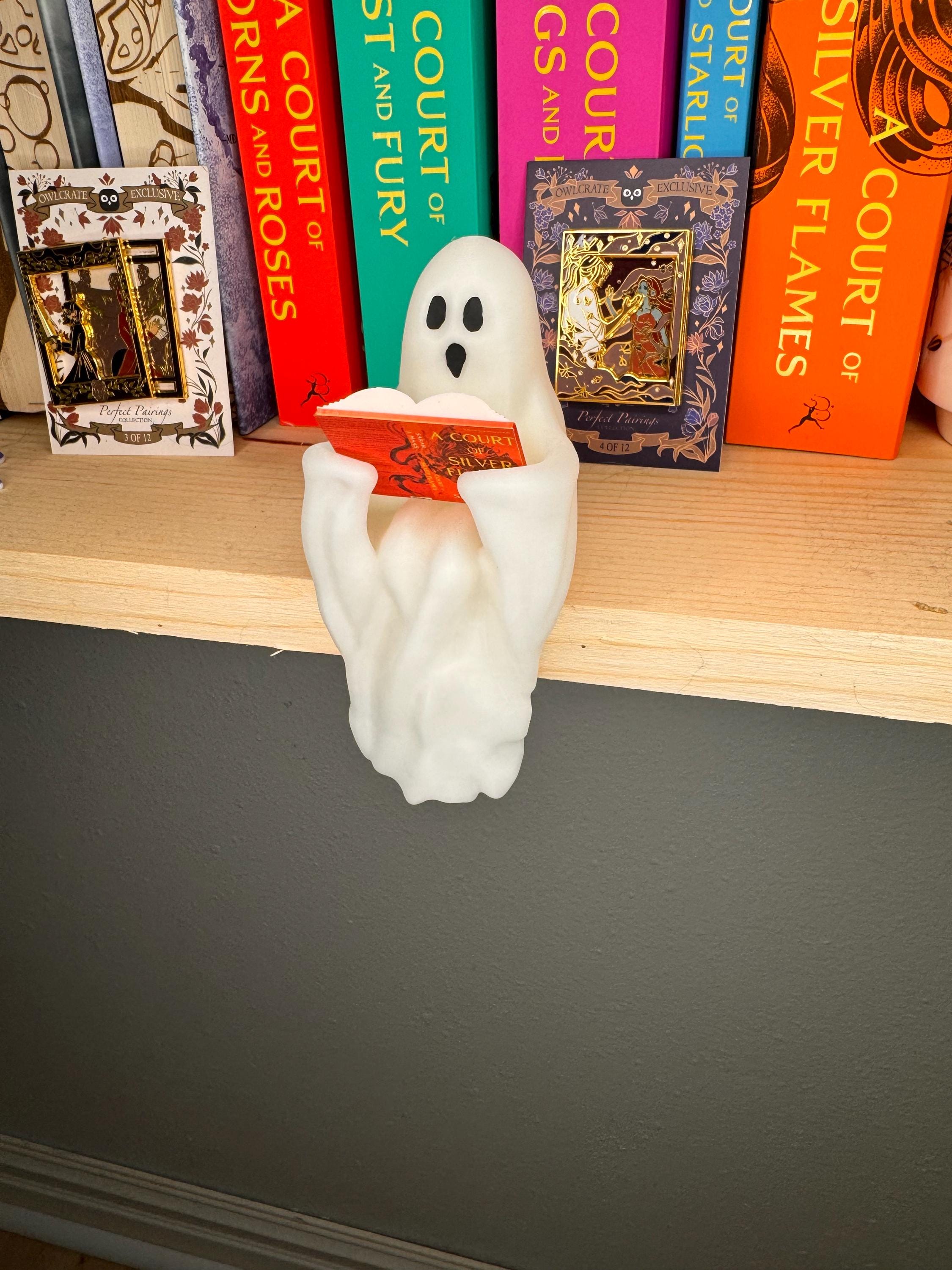 IT GLOWS Cute Reading Ghost Shelf Candy Decor, Halloween Decor, Miniature Books