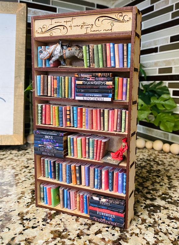 Miniature Bookshelf for 1.1in Tall Books Mini Bookcase Books Miniature Doll  House Book Shelf Laser Cut Handmade TBR Wood 