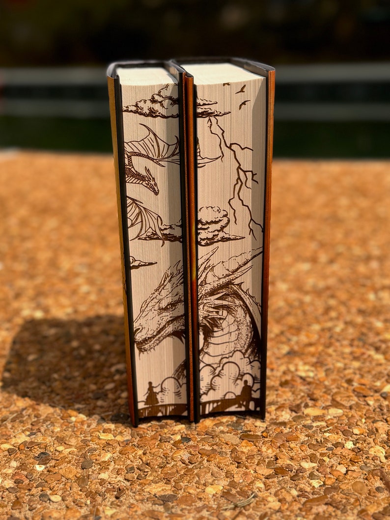 May include: Two hardback books with brown dragon illustrations on the spines. The books are set against a light brown background.
