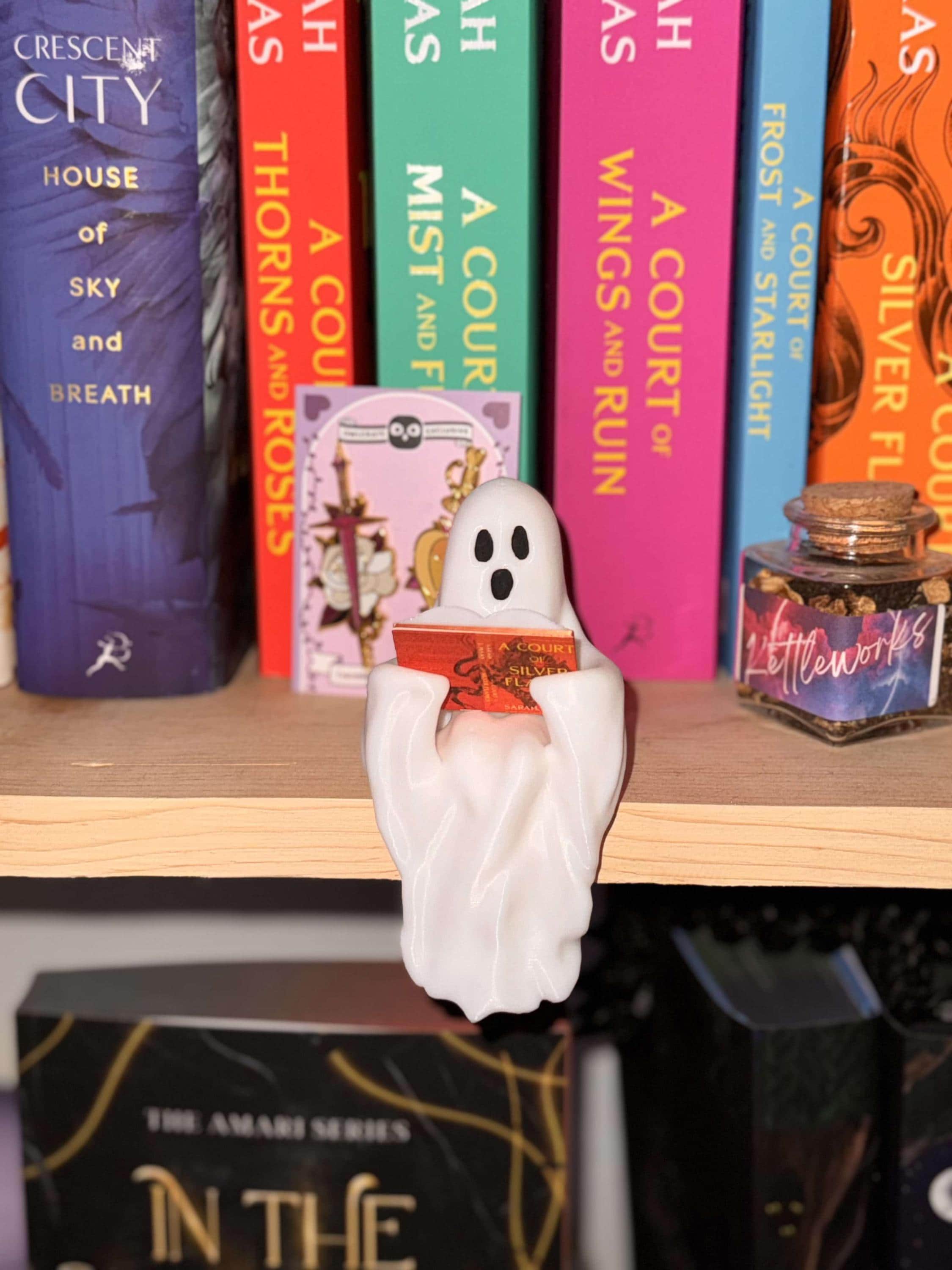 IT GLOWS Cute Reading Ghost Shelf Candy Decor, Halloween Decor, Miniature Books