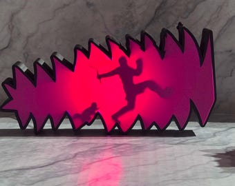 3D Printed Man & Cat Running Through Tunnel | LED Silhouette Decor | Bookish Shelf Decor | Unique Desk  and Bookshelf Display