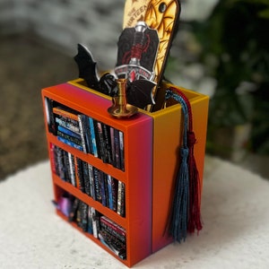 Porta-lápis ou marcador de páginas | recipiente | mini estante de livros | Presente | Organizador | mini | Leitura | Livros