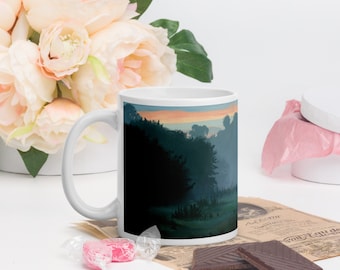 Darcy in the Field Painting White glossy mug