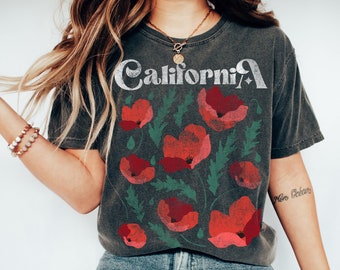 Wildflower shirt California poppy Botanical shirt Art deco California shirt Boho shirt Flower shirt Wildflower tshirt Vintage Nature shirt