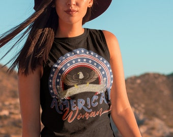 American Woman vintage tank Fourth of July tank 4th of July tank Country concert tank Patriotic tank top Distressed tank America tank top