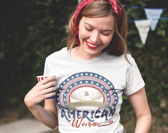 American Woman vintage shirt Fourth of July shirt 4th of July shirt Country concert shirt Patriotic shirt Distressed shirt America shirt
