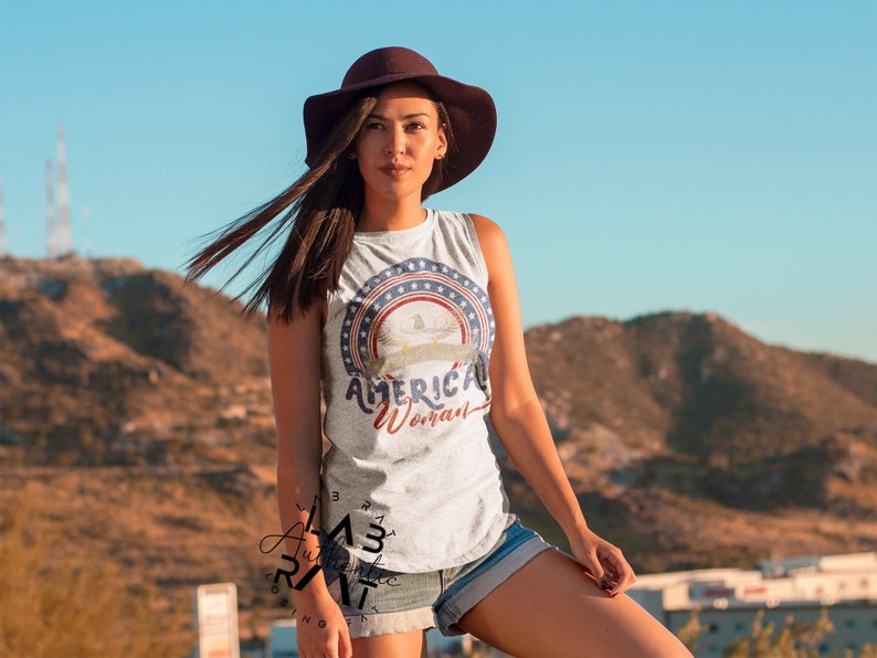 American Woman vintage tank Fourth of July tank 4th of July tank Country concert tank Patriotic tank top Distressed tank America tank top image 2