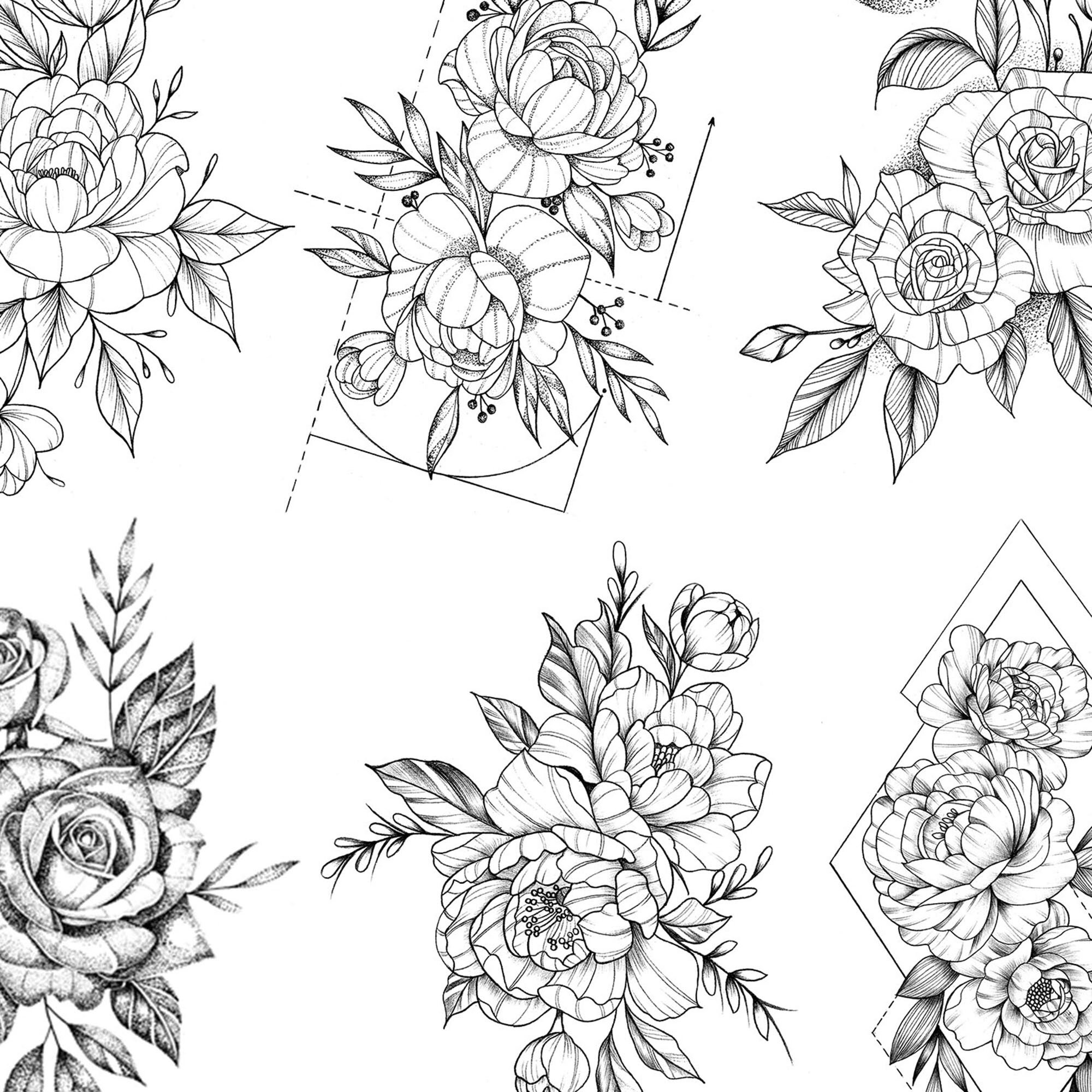 6 Big Flowers Temporary Tattoo Piece Etsy