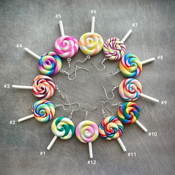 Swirl Lollipop Earrings Assorted Styles Silver Hooks Hypoallergenic