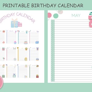 Printable Birthday Calendar Pdf Event Calendar Reuseable - Etsy