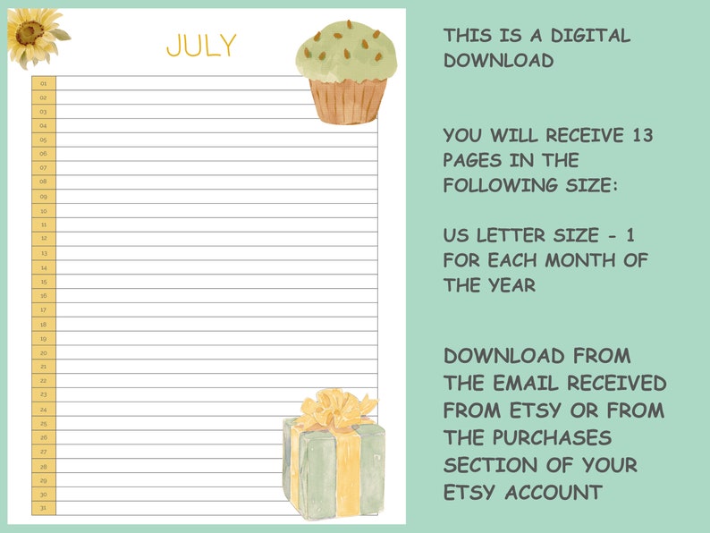 Printable Birthday Calendar Pdf Event Calendar Reuseable - Etsy