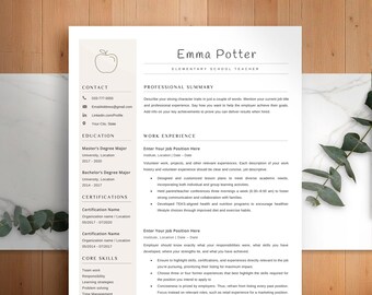 Teacher Resume Template Word Google Docs, Teaching Resume + cover letter, Teacher Resume Sample, Modern Clean Resume Template, Educator CV