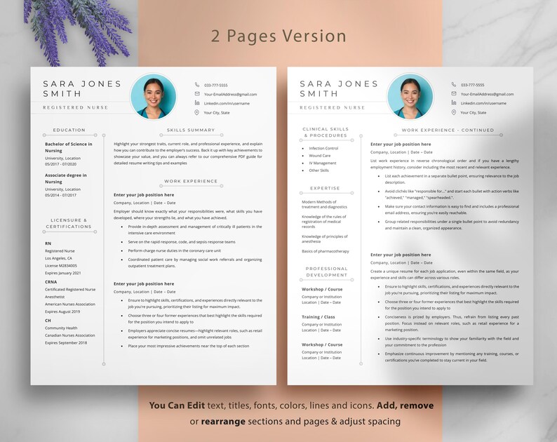 Registered Nurse Resume Template, RN CNA New Grad Nursing CV, Google ...