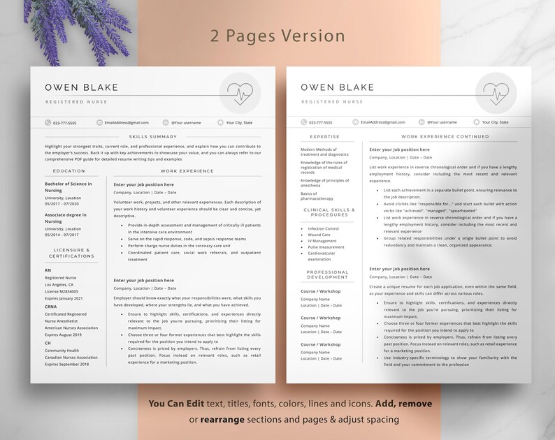 Modern nursing resume template for RNs, doctors, and healthcare professionals. 
Editable in Word & Google Docs, 1-3 page formats (A4 & US Letter).Includes cover letter, references, 50+ icons, resume & editing guides, 
interview tips,video tutorials