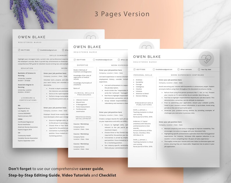 Modern nursing resume template for RNs, doctors, and healthcare professionals. 
Editable in Word & Google Docs, 1-3 page formats (A4 & US Letter).Includes cover letter, references, 50+ icons, resume & editing guides, 
interview tips,video tutorials