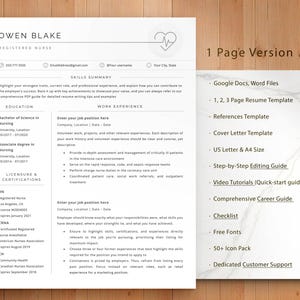 Modern nursing resume template for RNs, doctors, and healthcare professionals. 
Editable in Word & Google Docs, 1-3 page formats (A4 & US Letter).Includes cover letter, references, 50+ icons, resume & editing guides, 
interview tips,video tutorials