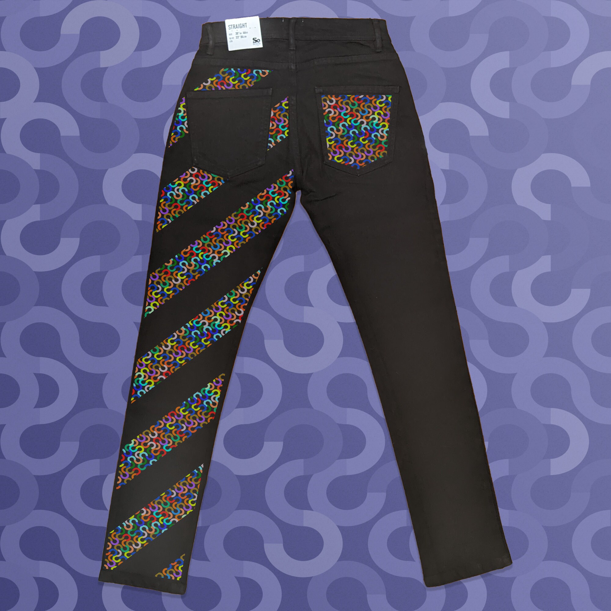 Colourful Chainmail Slim Fit Jeans Stripe Print Rockero Etsy España