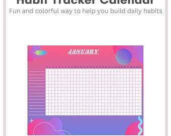 Simple Monthly Habit Tracker Calendar, Printable, List Up to 15 Habits