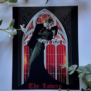 Morticia & Gomez Art | Addams Family Aesthetic | The Lovers Wall Art | Gothic Tarot 8x10 Poster