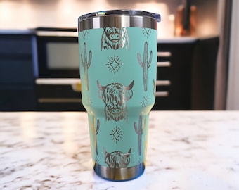 Laser Engraved Highlands Cow Cactus Tumbler - 30oz Rambler