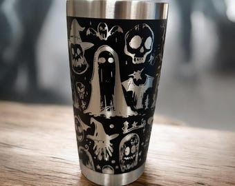 Laser Engraved Ghost Tumbler: Halloween 20oz Insulated Cup