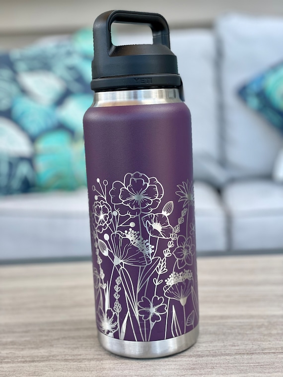 Personalized 46oz Water Bottle With Handle Cap, 360 Degree Engrave,  Multiple Colors, Wildflowers, Mother's Day Gift, Birthday, Gift for Mom -   Canada