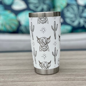 Highlands cow, cactus, 360 degree laser engraved, birthday gift, 20oz rambler, gift for her