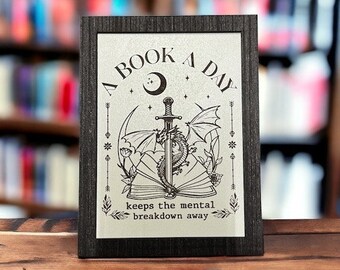 Engraved Book Lover Sign: 'A Book A Day' Bookshelf Decor
