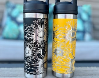 Sunflower Wrap 18oz bottle with Chug cap, 360 degree engrave, Multiple Colors, Sunflowers, Mother's Day Gift, Birthday, Gift for Mom