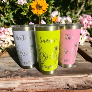 360 degree laser engraved, Personalized 20oz tumbler with lid, Multiple Colors, Wildflowers, Mother's Day Gift, Birthday, Gift for Mom image 3