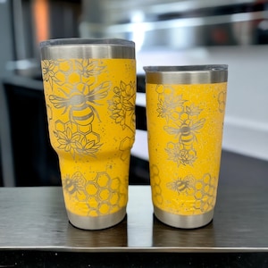 Bumble Bee 360 degree laser engraved, 20oz or 30oz tumbler with lid, Alpine Yellow, Mother's Day Gift, Birthday, Gift for Mom