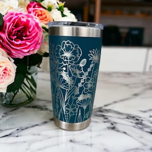 360 degree laser engraved, Personalized 20oz tumbler with lid, Multiple Colors, Wildflowers, Mother's Day Gift, Birthday, Gift for Mom Agave Teal