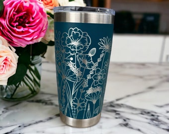 Personalized Wildflower Tumbler: Laser Engraved 20oz Insulated Rambler