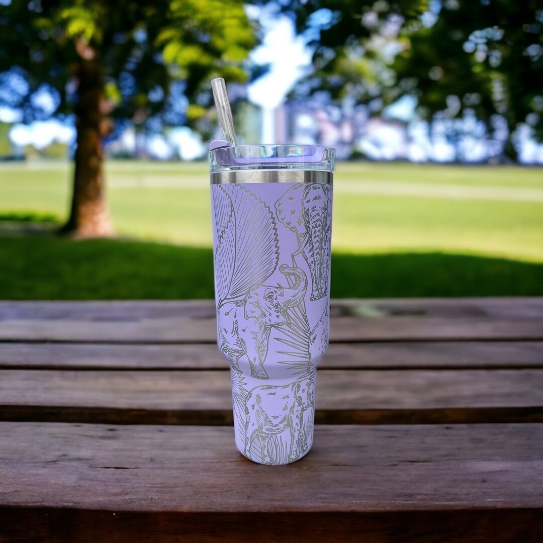40oz H2.0 Rambler, Elephant Engraving, Lavender, Full Wrap Engraving