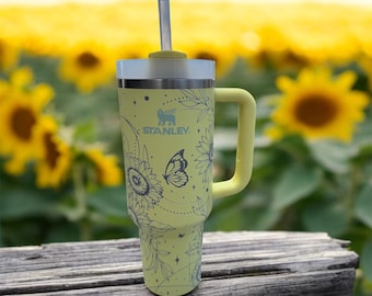 Sunflower and Butterfly 40oz  tumbler, Full Wrap Engraving, Teacher, Mom, Mother's Day