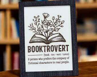 Booktrovert Engraved Wood Sign: Reader Library Decor