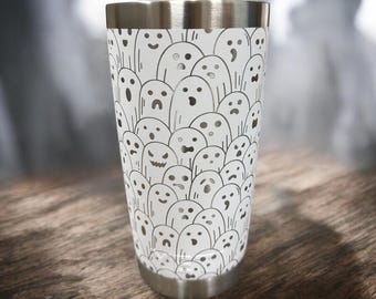 Ghost wrap, Halloween 360 degree laser engraved, 20oz tumbler with lid